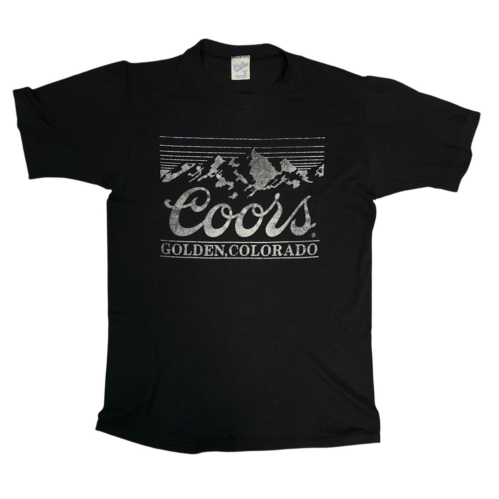 Vintage 80s Velva Sheen Coors Beer T Shirt Single Stitch Black Silver Glitter M